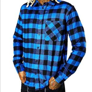 Plus size boohooMAN flannel. Size is 5x but it fits like a 3 or 4x